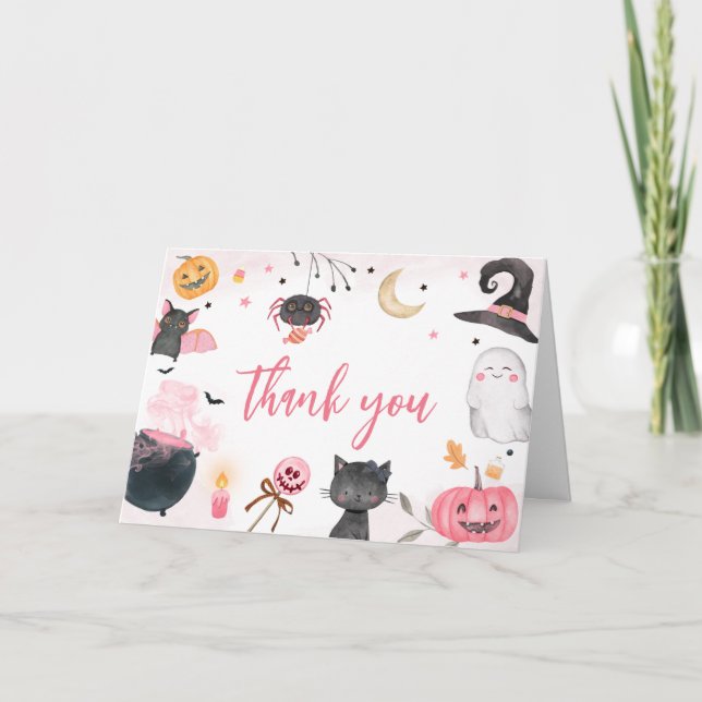 Carte De Remerciements Baby shower d'Halloween rose (Devant)