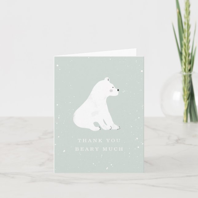 Carte De Remerciements Baby shower d'hiver Bleu de l'ours polaire (Devant)