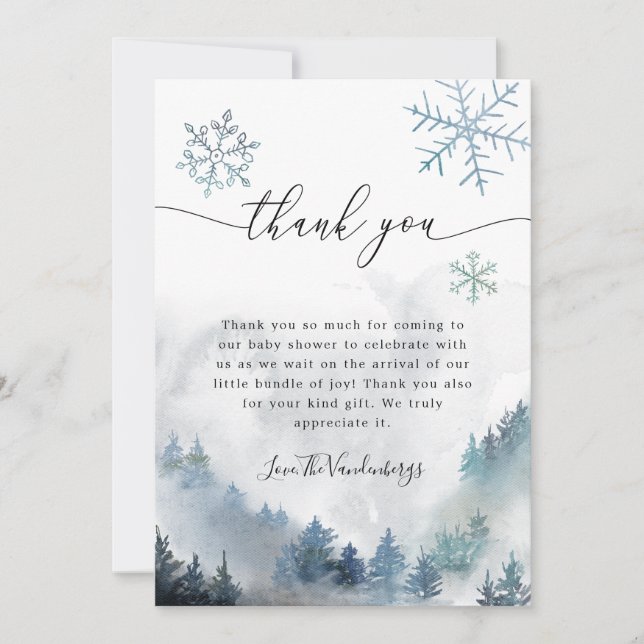 Carte De Remerciements Baby shower d'hiver Blue Snowflakes (Devant)