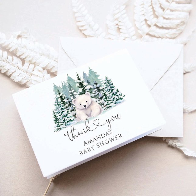 Carte De Remerciements Baby shower d'hiver de l'ours polaire (Créateur téléchargé)