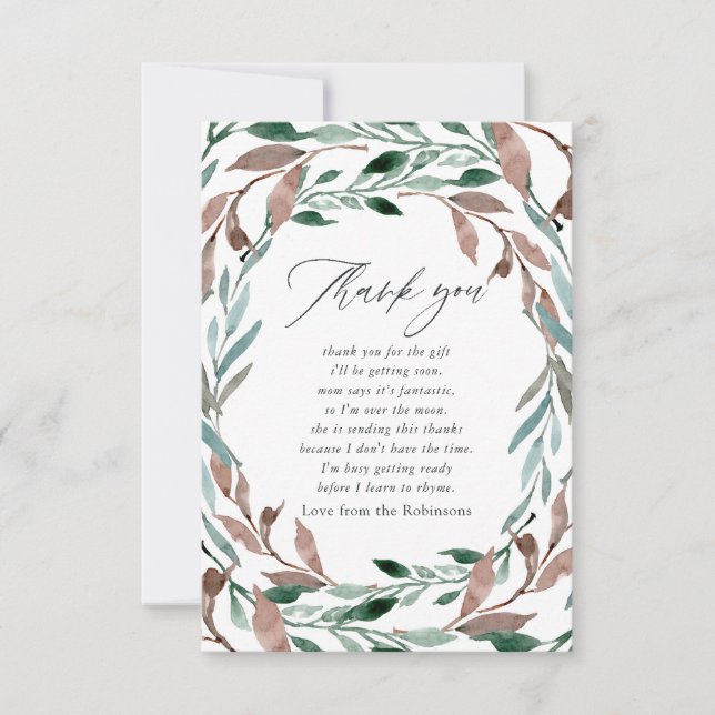 Carte De Remerciements Baby shower d'hiver de verdure rustique (Devant)