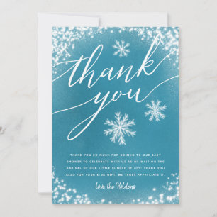 Carte De Remerciements Baby shower d'hiver Neige bleue