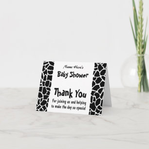 Carte De Remerciements Baby shower d'impression de girafe noir et blanc