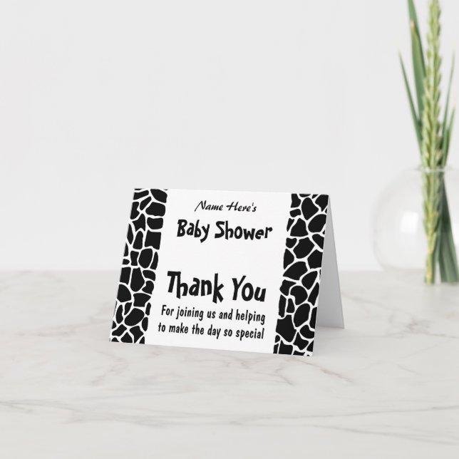 Carte De Remerciements Baby shower d'impression de girafe noir et blanc (Devant)