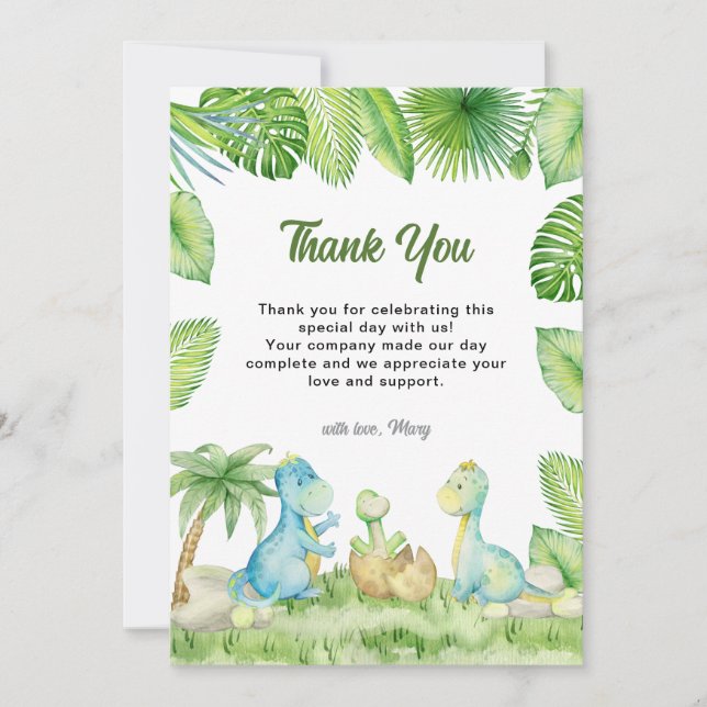 Carte De Remerciements Baby shower Dinosaur (Devant)