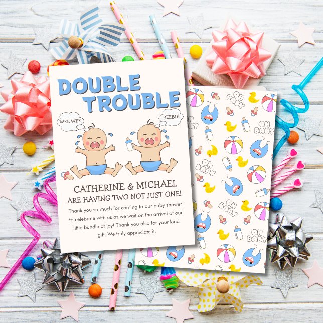 Carte De Remerciements Baby shower Double Trouble Twin Boys (Créateur téléchargé)