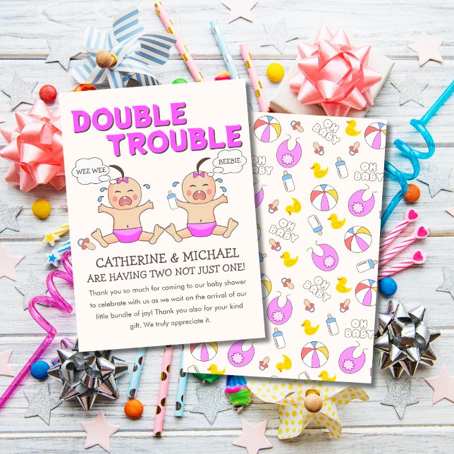 Carte De Remerciements Baby shower Double Trouble Twin Girls (Créateur téléchargé)