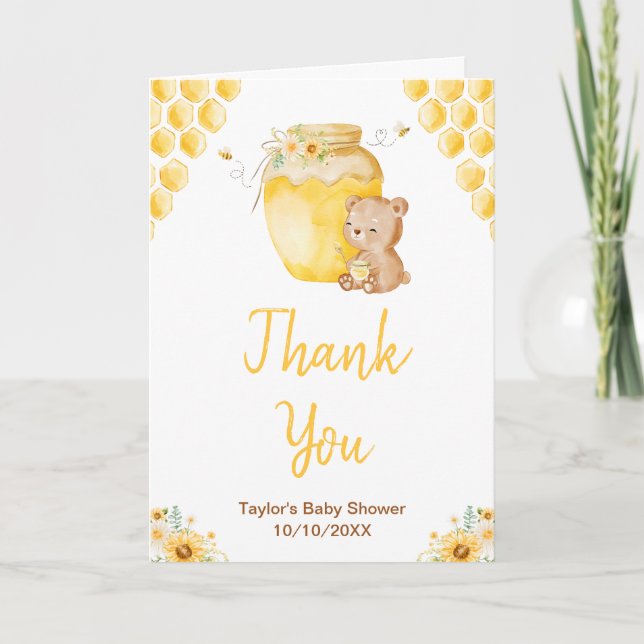 Carte De Remerciements Baby shower d'ours au miel (Devant)