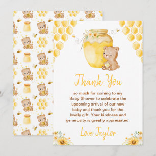 Carte De Remerciements Baby shower d'ours au miel