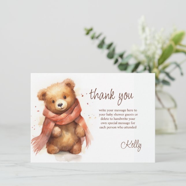 Carte De Remerciements Baby shower d'Ours Bébé Aquarelle mignonne (Debout devant)