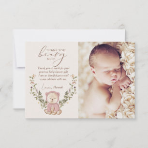 Carte De Remerciements Baby shower d'ours en peluche rose