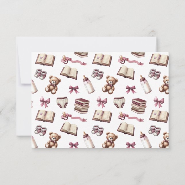 Carte De Remerciements Baby shower d'ours en peluche rose Fille Nouveau c (Dos)