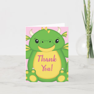 Carte De Remerciements Baby shower Dragon rose