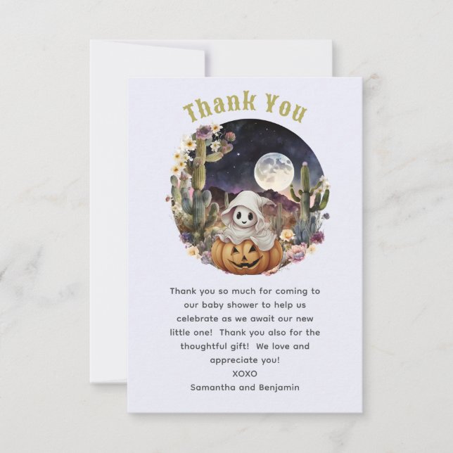 Carte De Remerciements Baby shower du Citrouille d'Halloween Boo (Devant)