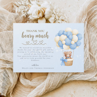 Carte De Remerciements Baby shower du message Ours mou