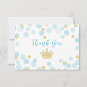 Carte De Remerciements Baby Shower du Petit Prince Bleu et Or