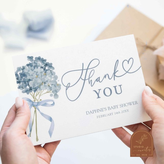 Carte De Remerciements Baby shower Dusty Blue Hydrangea (Créateur téléchargé)