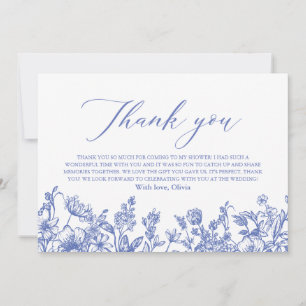 Carte De Remerciements Baby Shower Élégant aux Fleurs Bleu Poussière