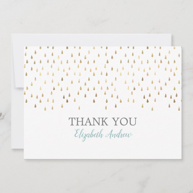 Carte De Remerciements Baby shower Elégant Baby Blue & Gold Raindrops (Devant)
