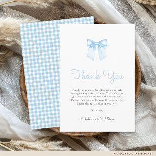 Carte De Remerciements Baby Shower Élégant Bleu Froid à Ruban