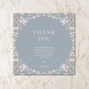 Carte De Remerciements Baby Shower Élégant Fleur de Champ Bleu Poussiéreu