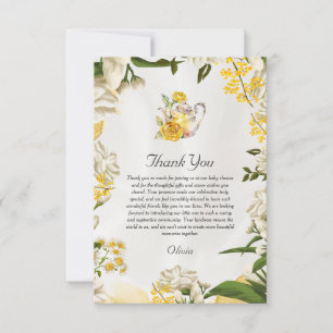 Carte De Remerciements Baby Shower élégant floral vert jaune pour une fêt