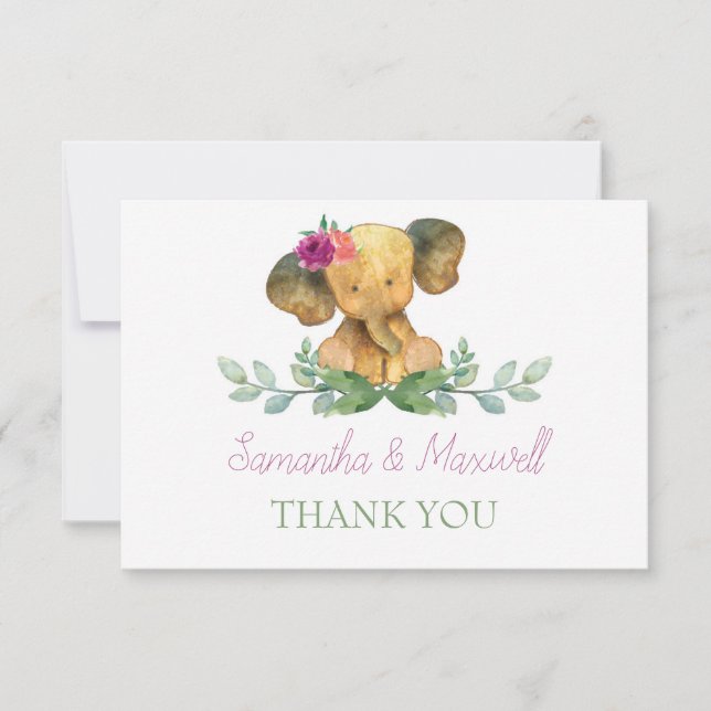 Carte de remerciements Baby shower éléphant (Devant)