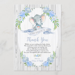 Carte de remerciements Baby shower éléphant bébé g