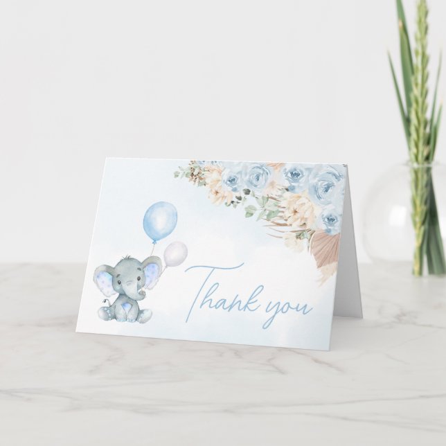 Carte De Remerciements Baby shower Eléphant Bleu Balloon (Devant)