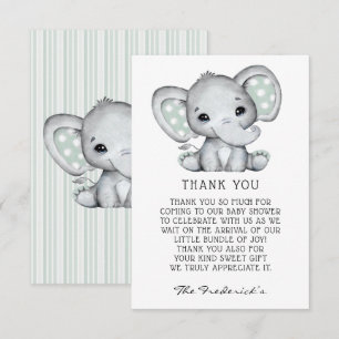 Carte de remerciements Baby shower éléphant gris S