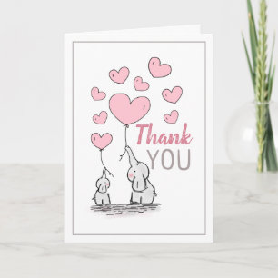 Carte de remerciements Baby shower Elephant Hearts