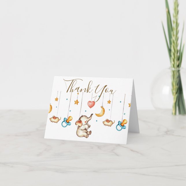 Carte de remerciements baby shower Eléphant mignon (Devant)