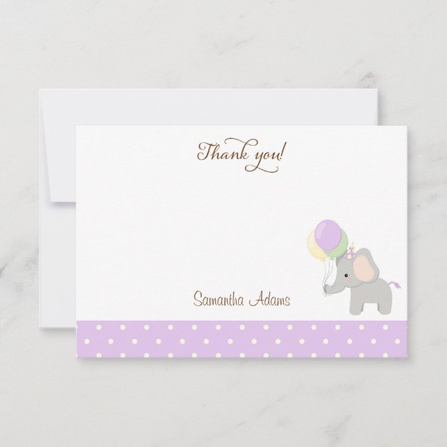 Carte de remerciements Baby shower Eléphant mignon (Devant)