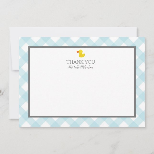 Carte De Remerciements Baby shower en caoutchouc En vichy bleu (Devant)