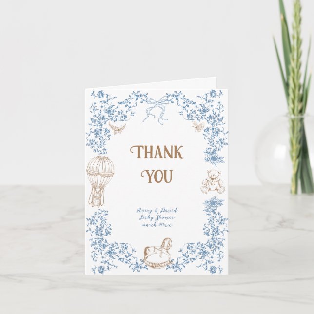 Carte De Remerciements Baby shower en toile florale bleu foncé (Devant)