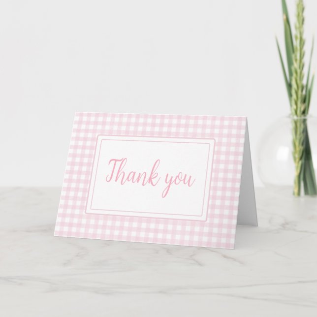 Carte De Remerciements Baby shower En vichy rose classique (Devant)