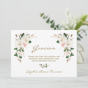 Carte De Remerciements Baby shower espagnol Gracias à fleurs roses Magnol