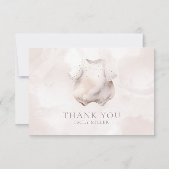 Carte De Remerciements Baby shower féminin beige (Devant)