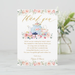 Carte De Remerciements Baby Shower Fête d'anniversaire Fleurs Rose Tendre