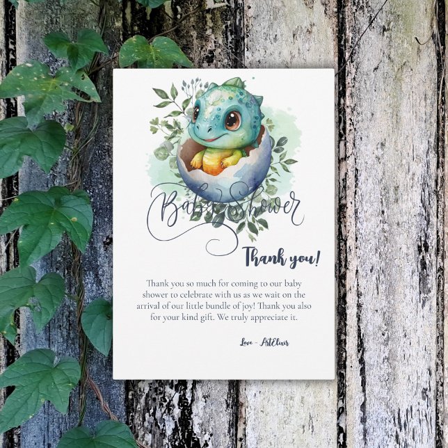 Carte De Remerciements Baby shower Feuille Dinosaur Oeuf Cute Aquarelle (Créateur téléchargé)