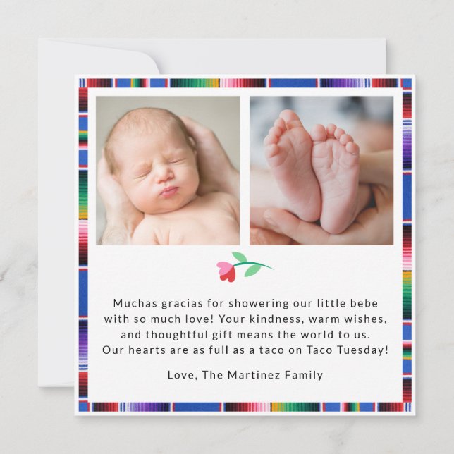 Carte de remerciements Baby shower Fiesta - Sombr  (Dos)