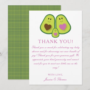 Carte De Remerciements Baby shower fille Avocado mignonne