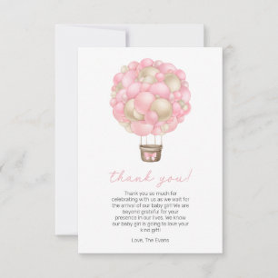 Carte De Remerciements Baby shower Fille Balloon Rose Hot Air