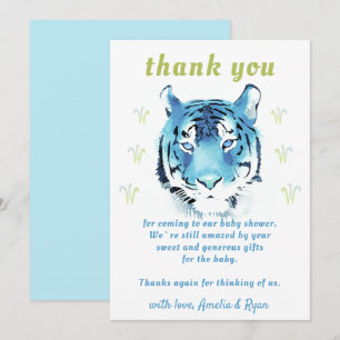 Carte De Remerciements Baby shower fille couleur bleu Tiger Head