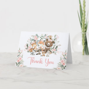 Carte De Remerciements Baby Shower Fille des Bois de Rose: Animaux de la 