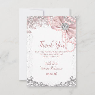 Carte De Remerciements Baby Shower Fille Élégant Rose Poudré Perle Diaman