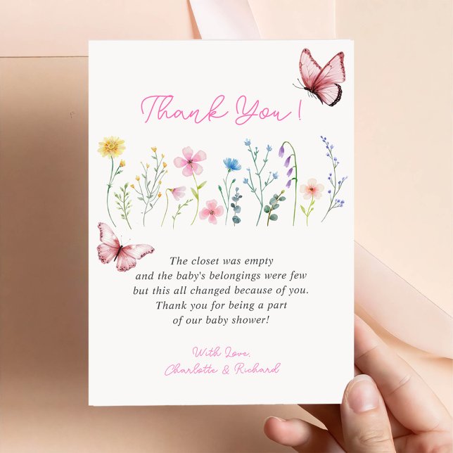 Carte de remerciements Baby shower fille Fleur sau (Créateur téléchargé)