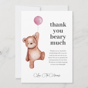 Carte De Remerciements Baby shower Fille ours en peluche ÉDITABLE