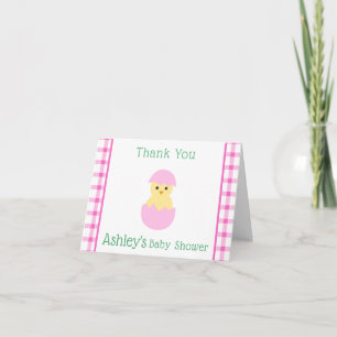 Carte De Remerciements Baby Shower Fille Poussin Oeuf Rose