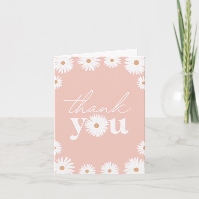 Carte De Remerciements Baby shower Fille Rose Boho Daisy Floral (Devant)